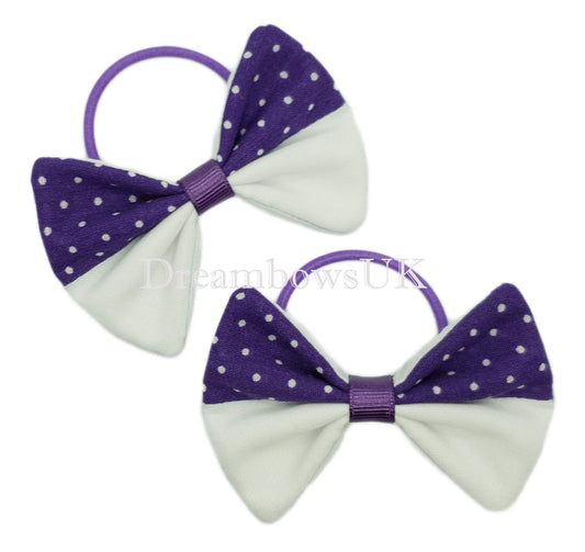 Purple and white polka dot hair bows, thin bobbles