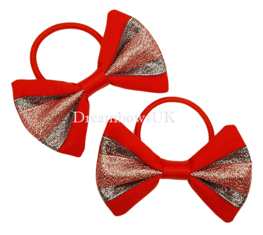 Black and red glitter hair bows on thick bobbles