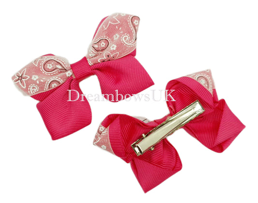 Cerise pink hair bows, alligator clips