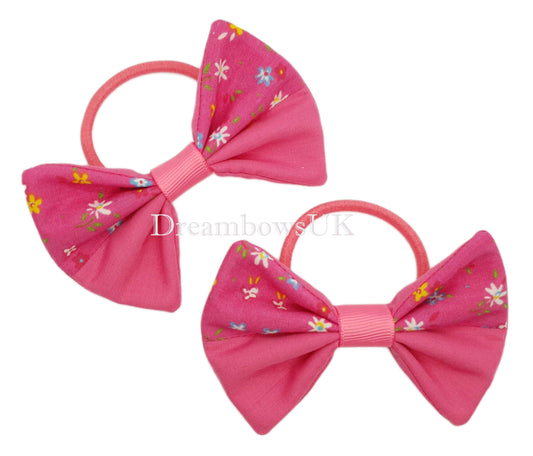 Cerise pink floral hair bows on thick bobbles