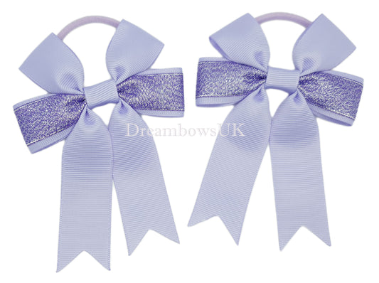 Lilac glitter hair bows on thick bobbles 