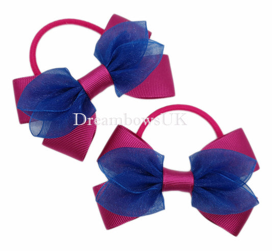 Pink and navy organza hair bows on thick bobbles