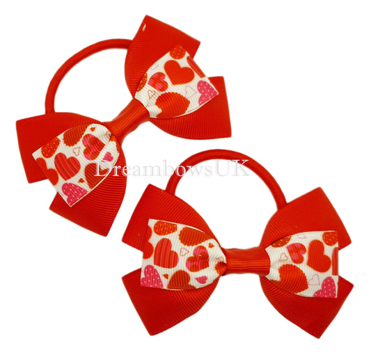 Hearts design hair bows, valentines hair bows, snag free bobbles