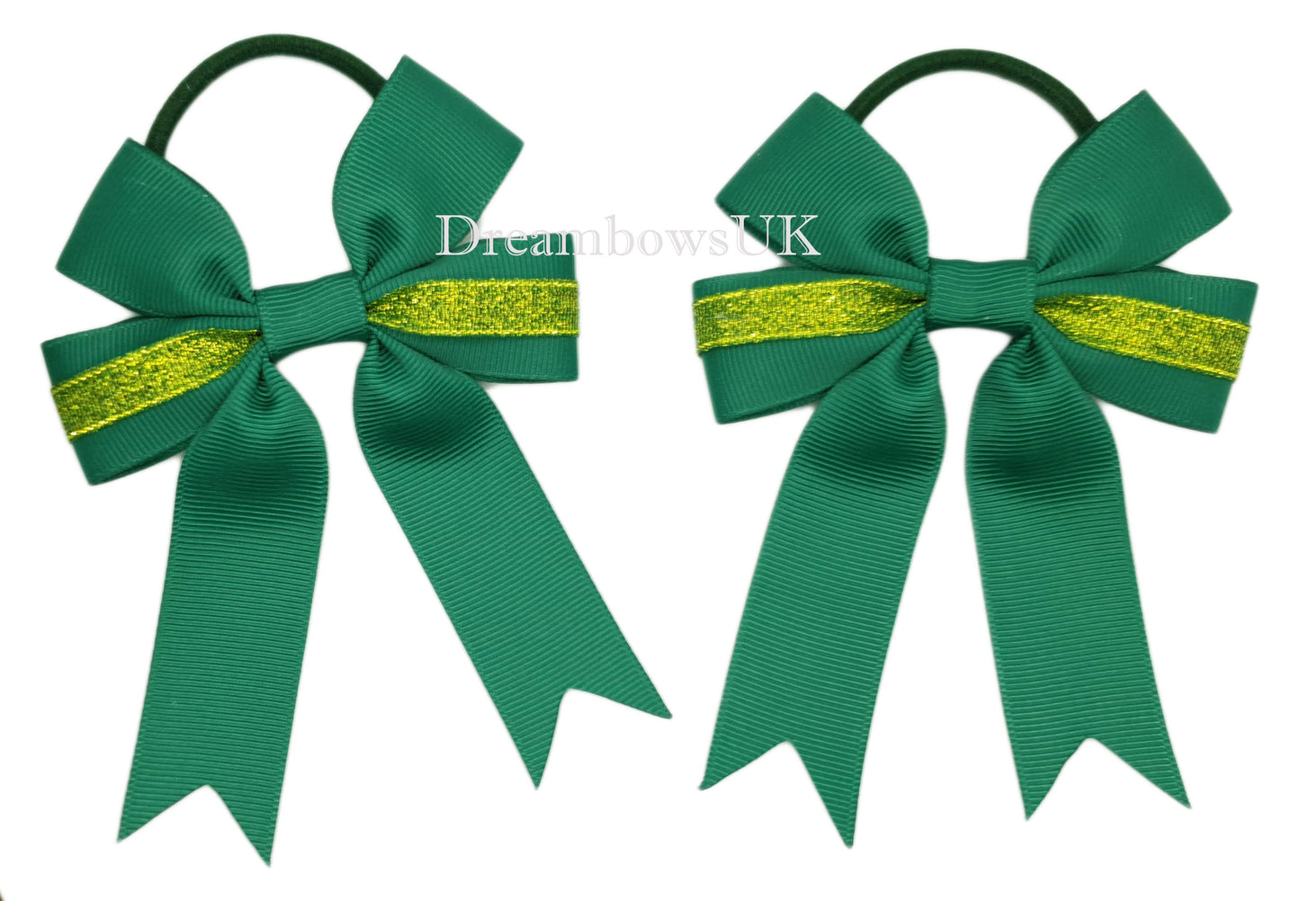 Bottle green glitter hair bows on thick bobbles