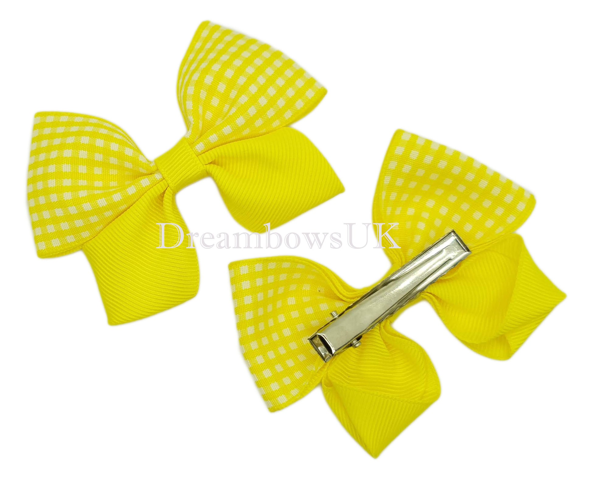 Yellow gingham hair bows on alligator clips