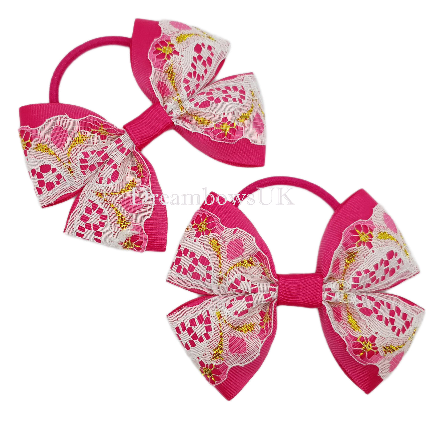 Pink lace hair bows, thick hair bobbles, lace hair accessories