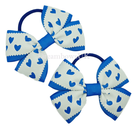 Royal blue hair bows, hearts design bows, hair accessories