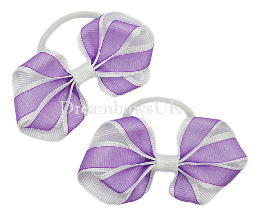 Purple and white hair bows, thin hair bobbles, toddler hair accessories 