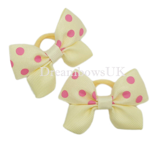 Charming Cream and Pink Polka Dot Hair Bows – Polyester bobbles 