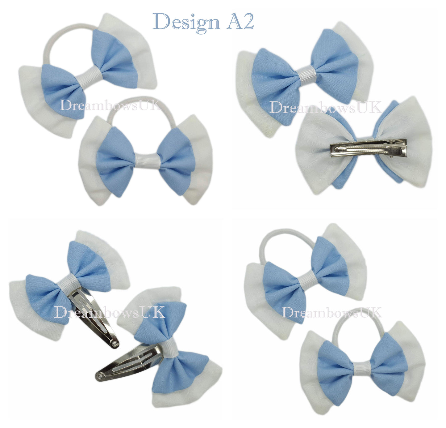 Custom Baby Blue and White Fabric Hair Bows: Choose Your Design