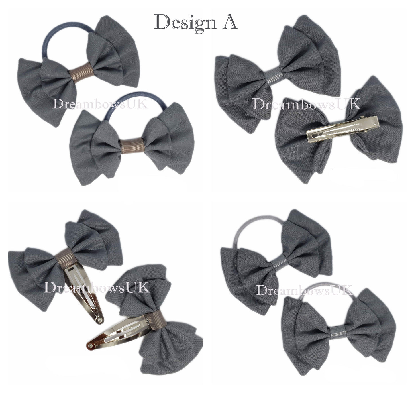Girls grey hair bows on bobbles and hair clips