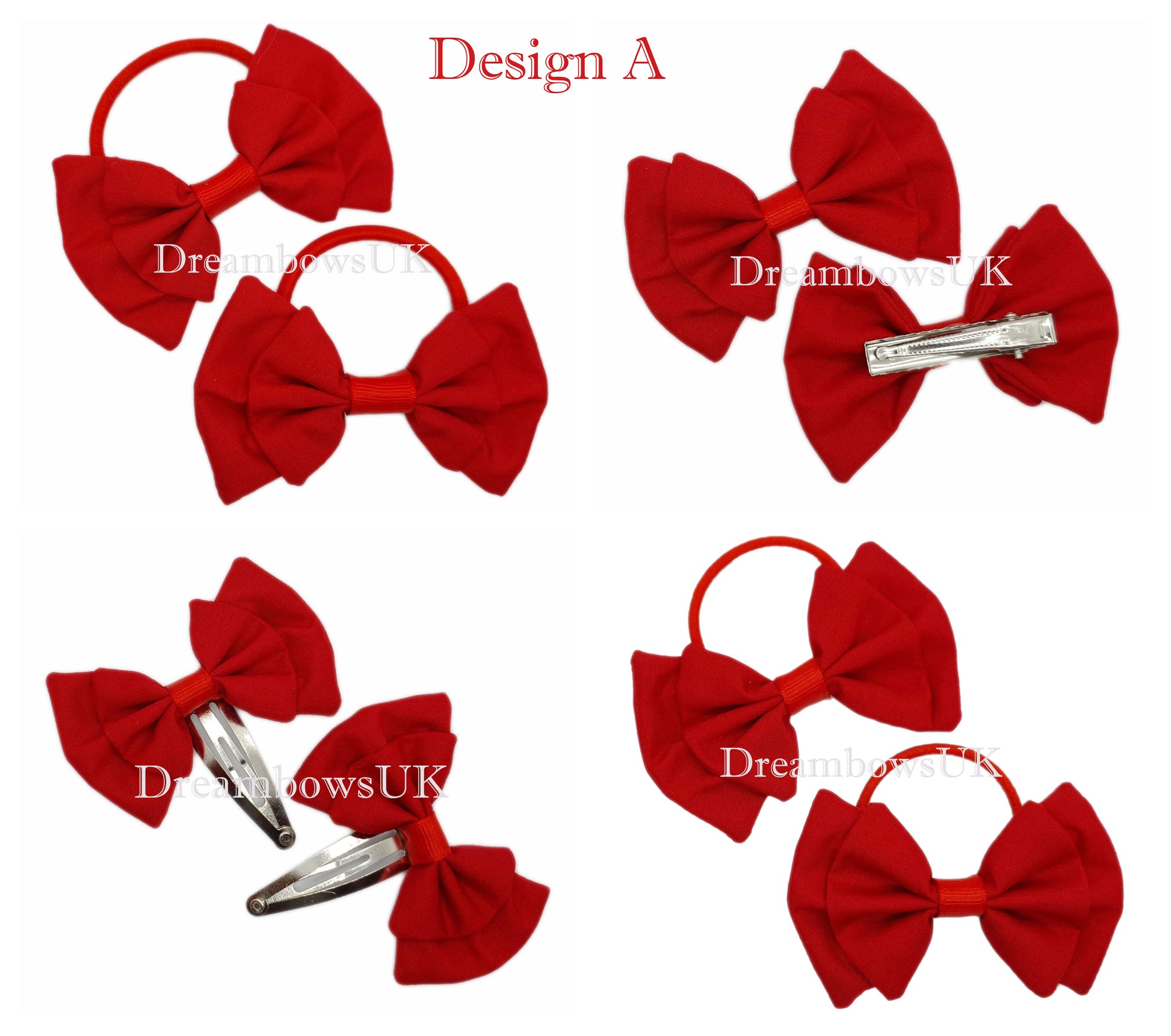 Red fabric hair bows, handmade to order on bobbles and hair clips