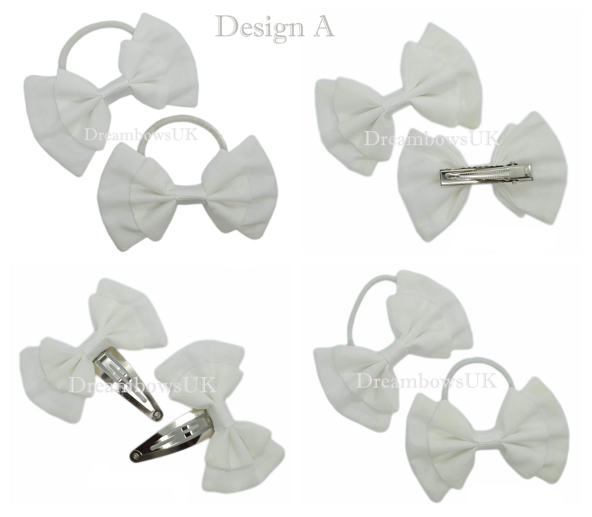 Girls white fabric hair bows on bobbles and hair clips