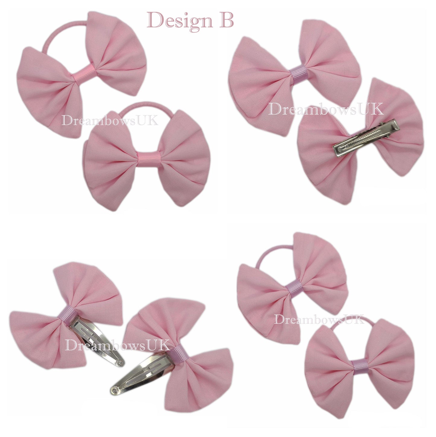 Baby pink fabric hair bows on bobbles and hair clips