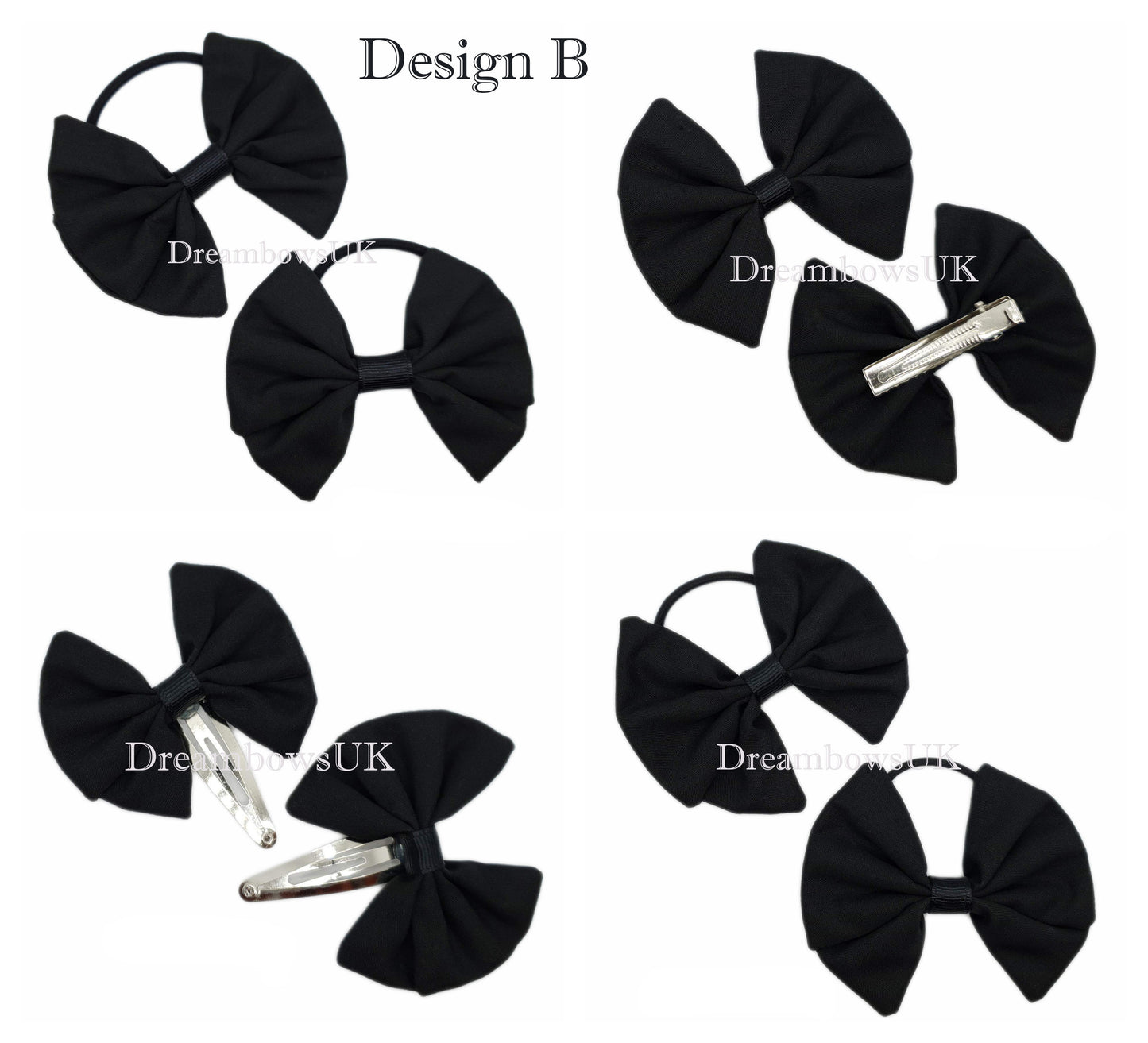 2x Black fabric hair bows