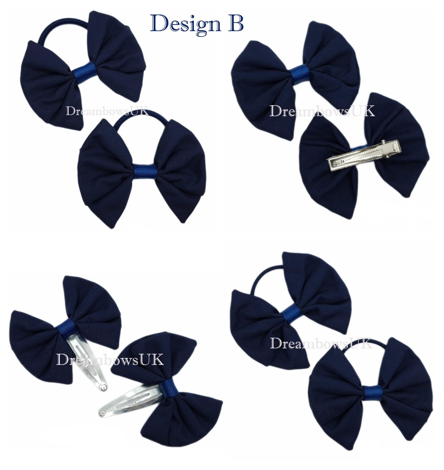 2x Navy blue fabric hair bows
