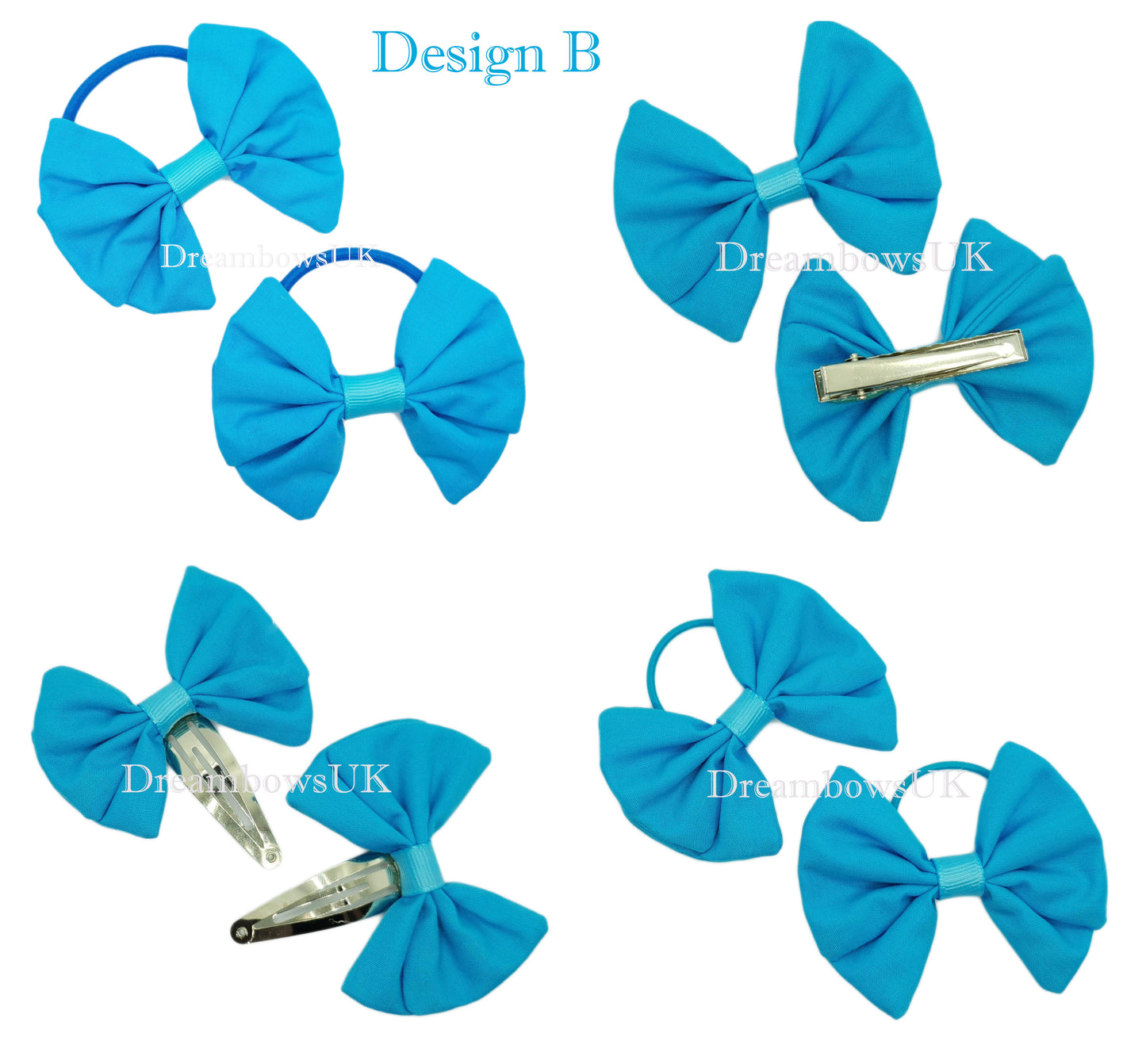 Turquoise fabric hair bows on bobbles and hair clips