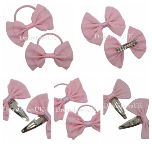 Baby pink hair bows on bobbles and hair clips