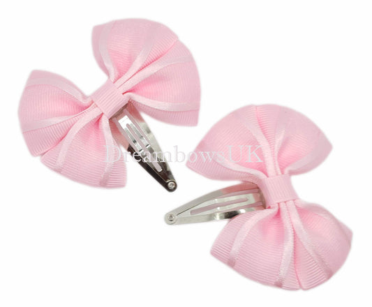 Sweet Baby Pink Organza Hair Bows – Set of 2 on Snap Clips, Exclusive and Ready to post!