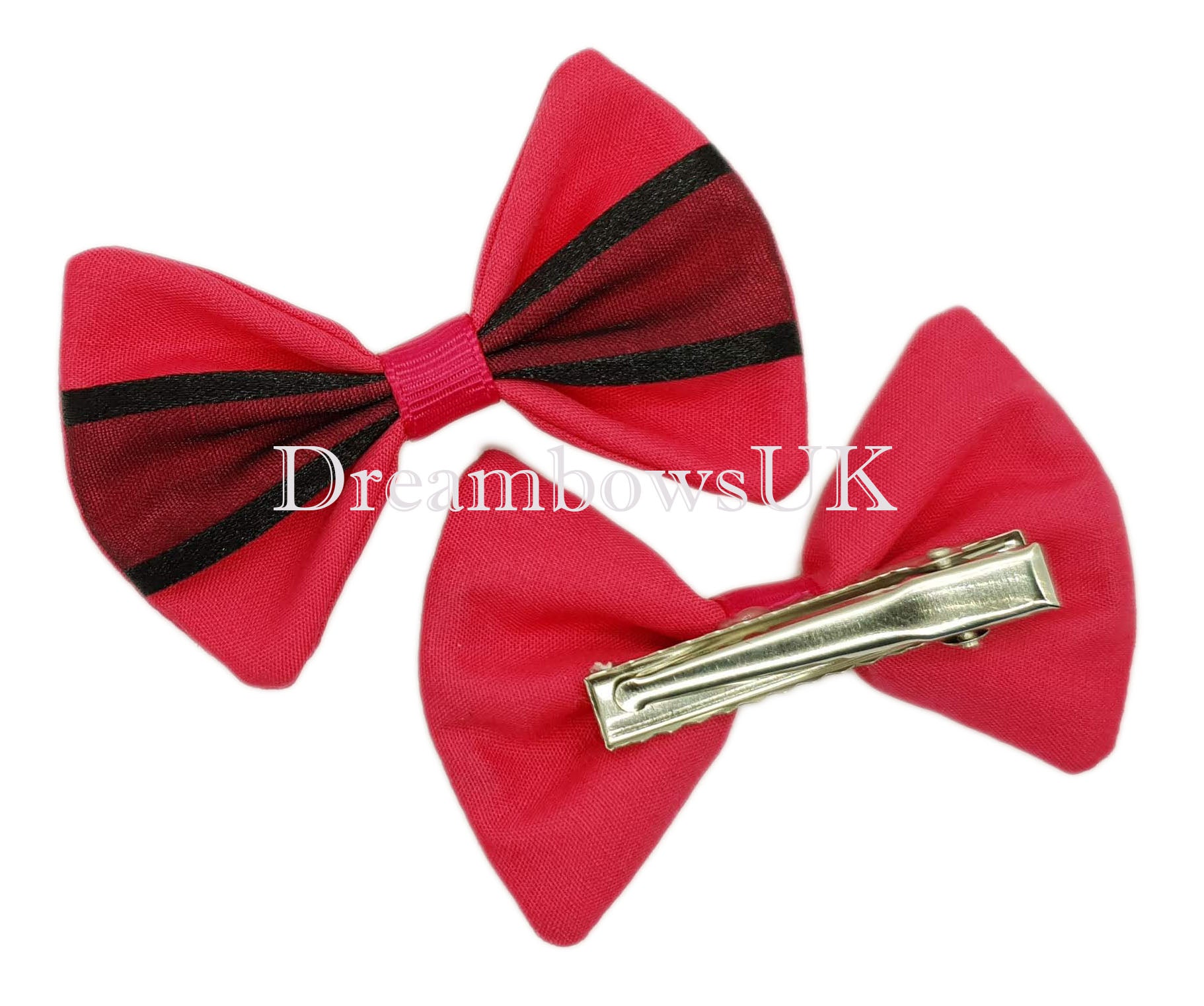 Cerise Pink and Black Organza Hair Bows – Exclusive Elegance in a Clip!