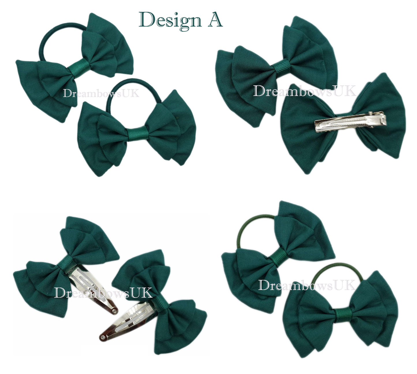 Bottle green fabric hair bows for school