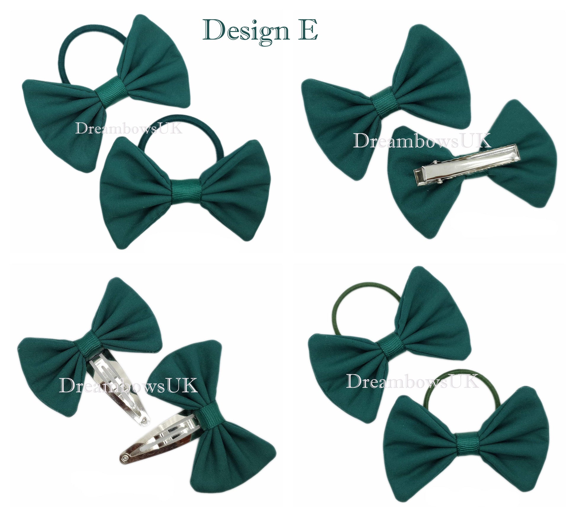 Bottle green fabric hair bows on bobbles and hair clips