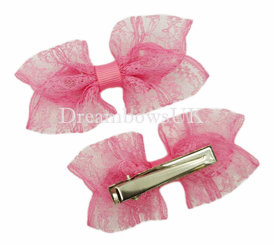 Charming Cerise Pink Lace Hair Bows - 7cm x 5cm | Exclusive Design