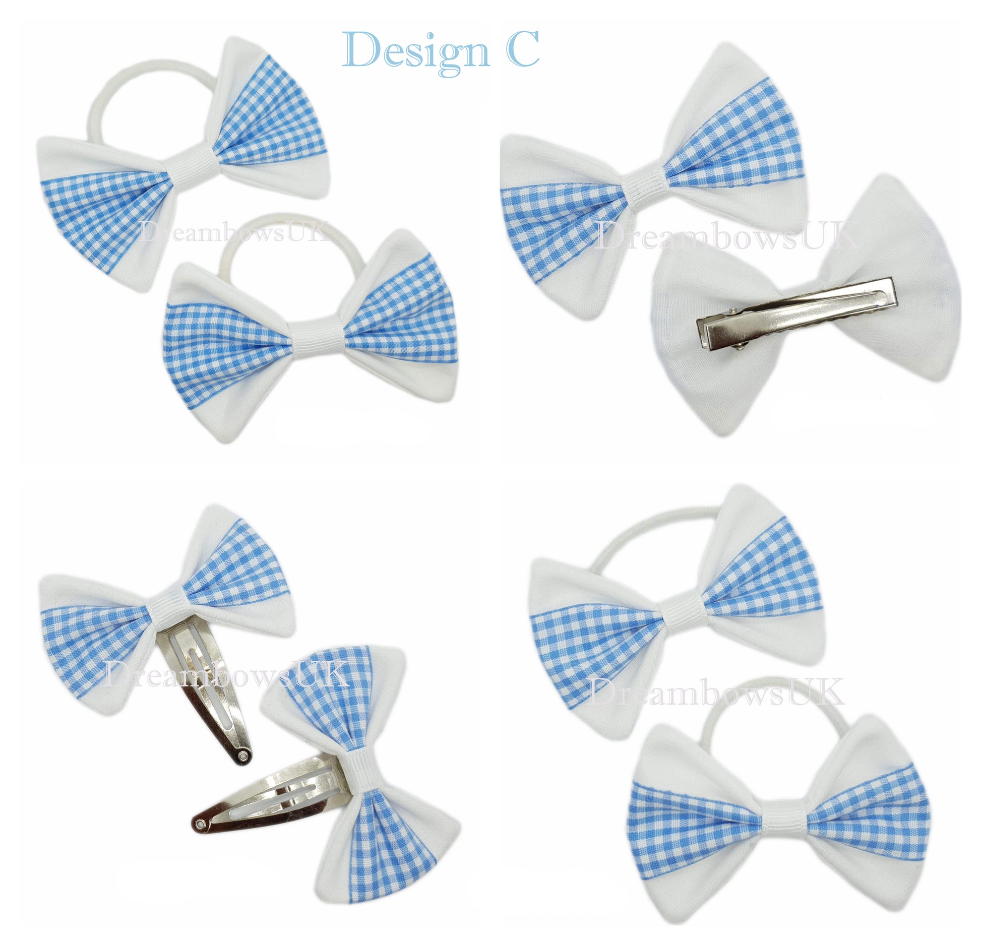 baby blue and white gingham school bows