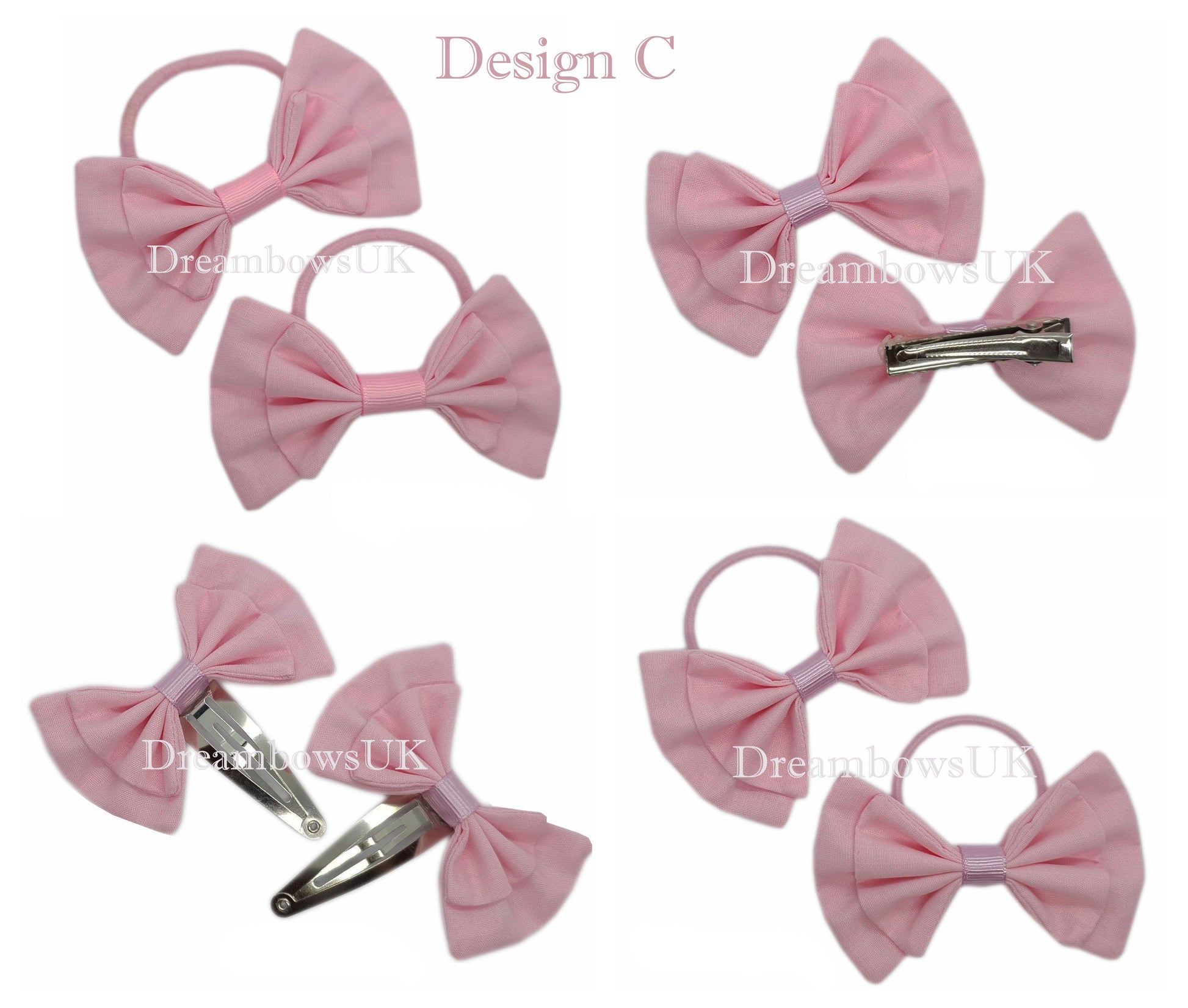 Custom made baby pink fabric hair bows on bobbles and hair clips
