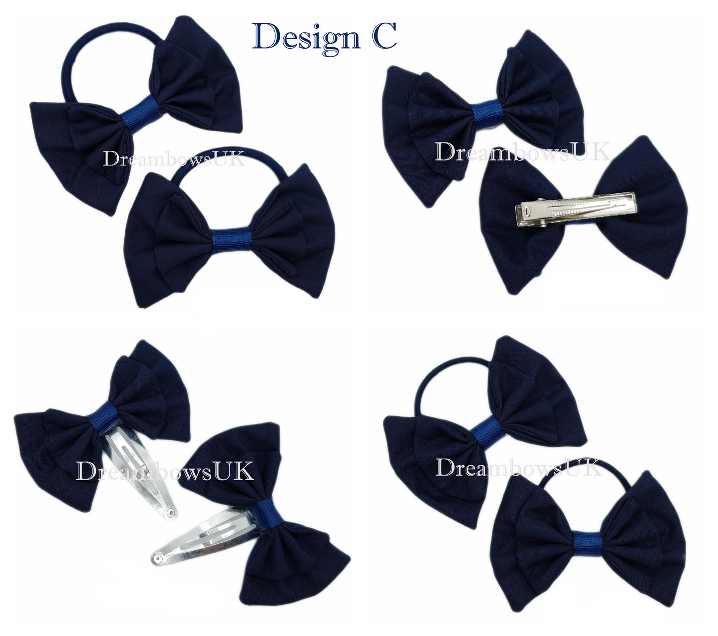 2x Navy blue fabric hair bows