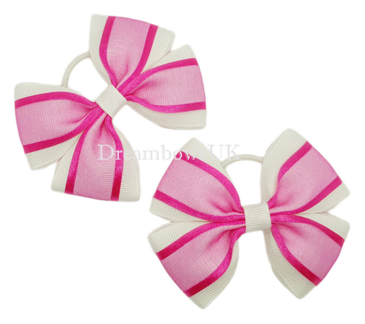 Elegant Cerise Pink and White Organza Hair Bows - Thin Bobbles 
