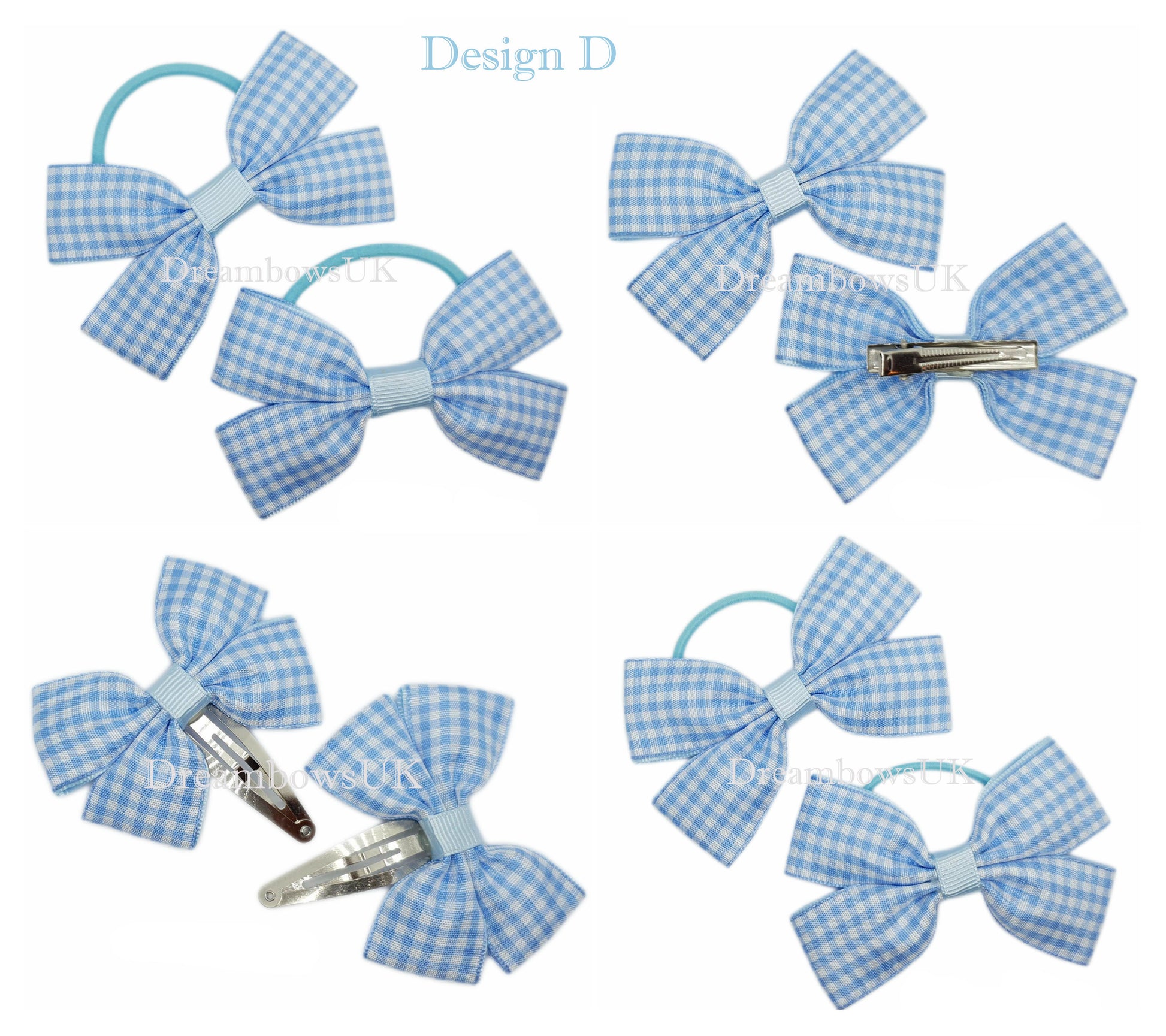 baby blue and white gingham ribbon hair bows