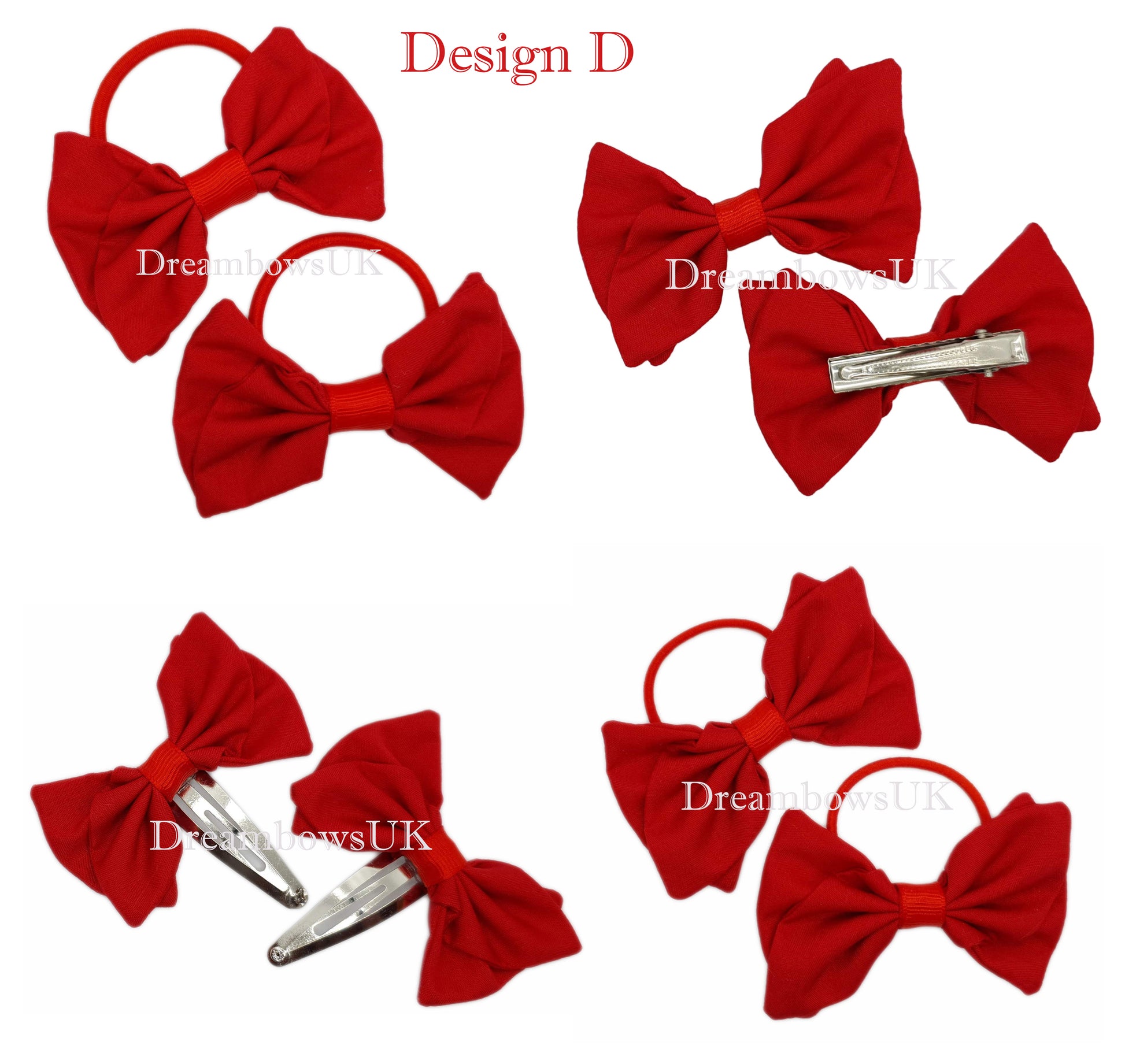 Girls red hair bows on hair bobbles and clips, fast and free uk postage