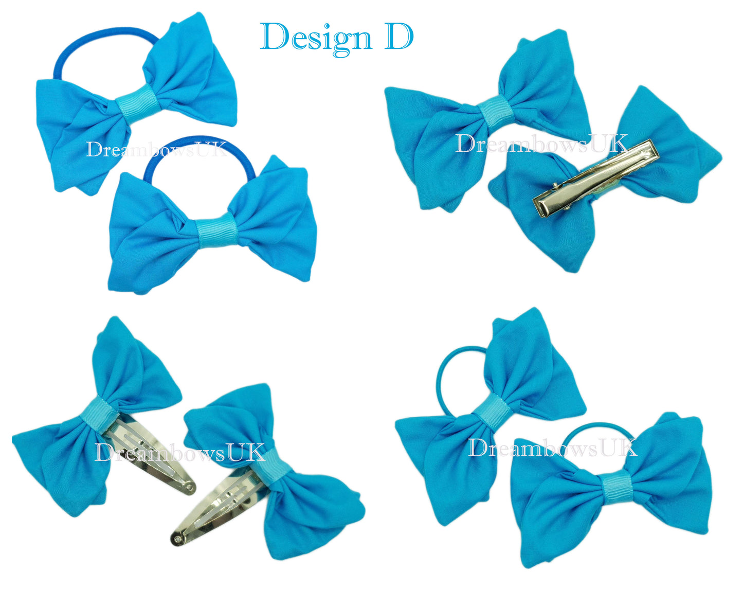 Turquoise fabric hair bows on bobbles and hair clips