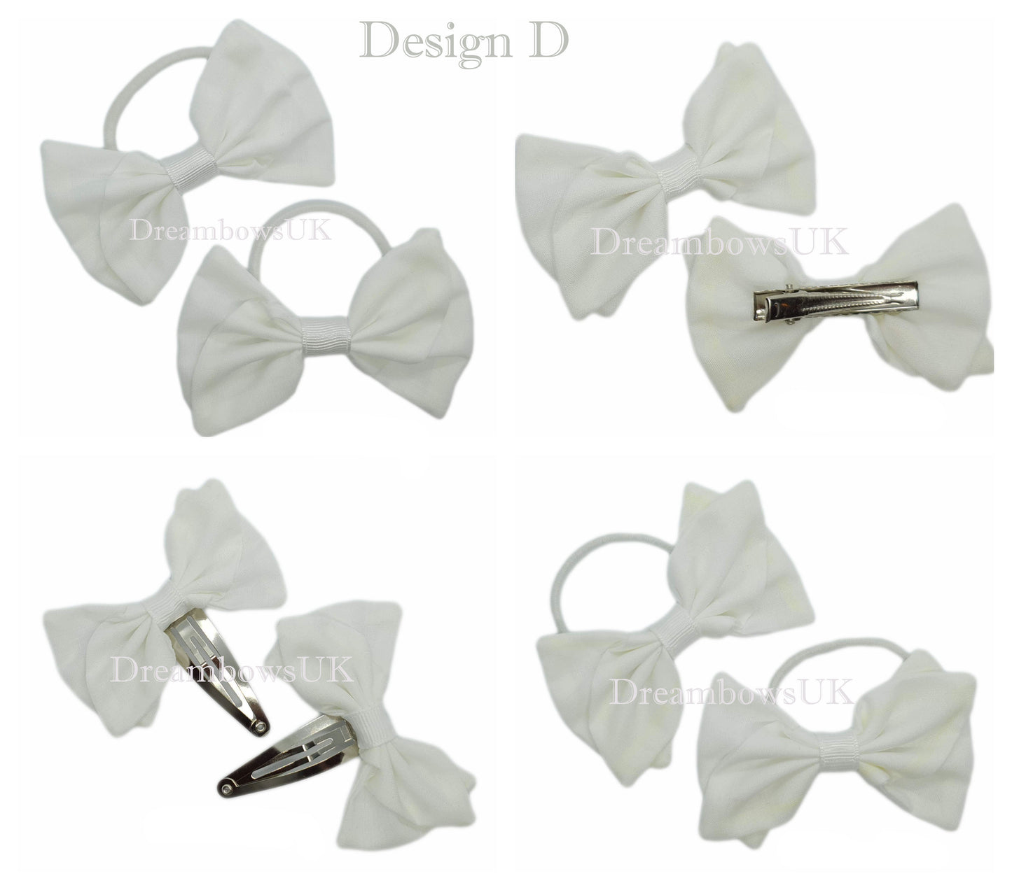 Girls white hair accessory bows on bobbles and hair clips