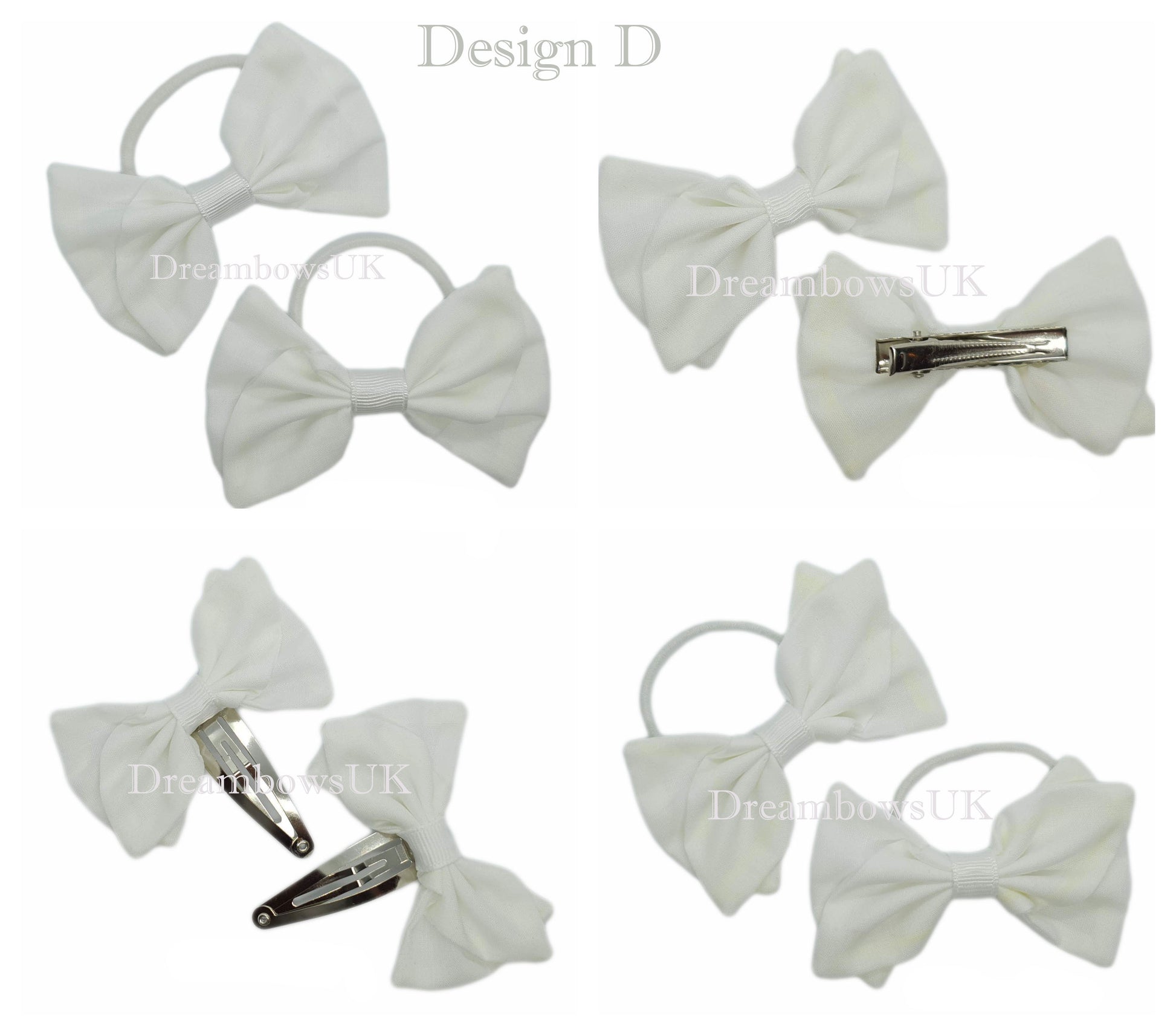 Girls white hair accessory bows on bobbles and hair clips
