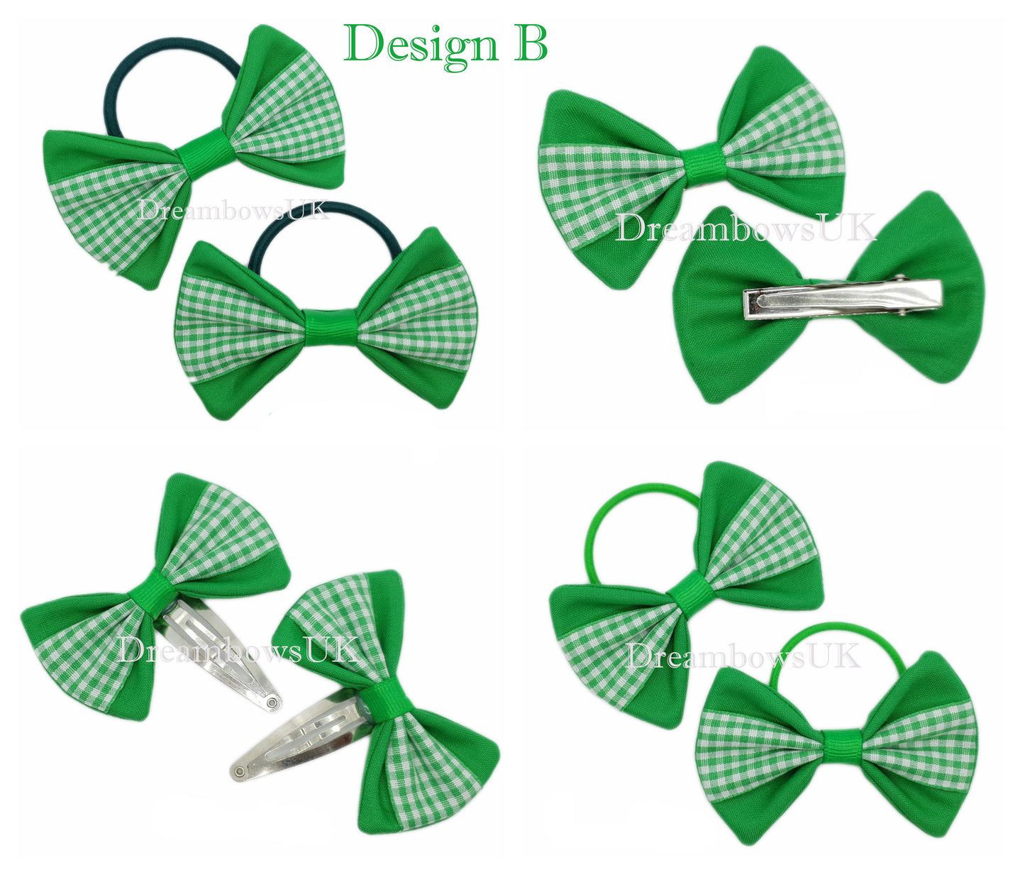 2x Emerald green gingham hair bows