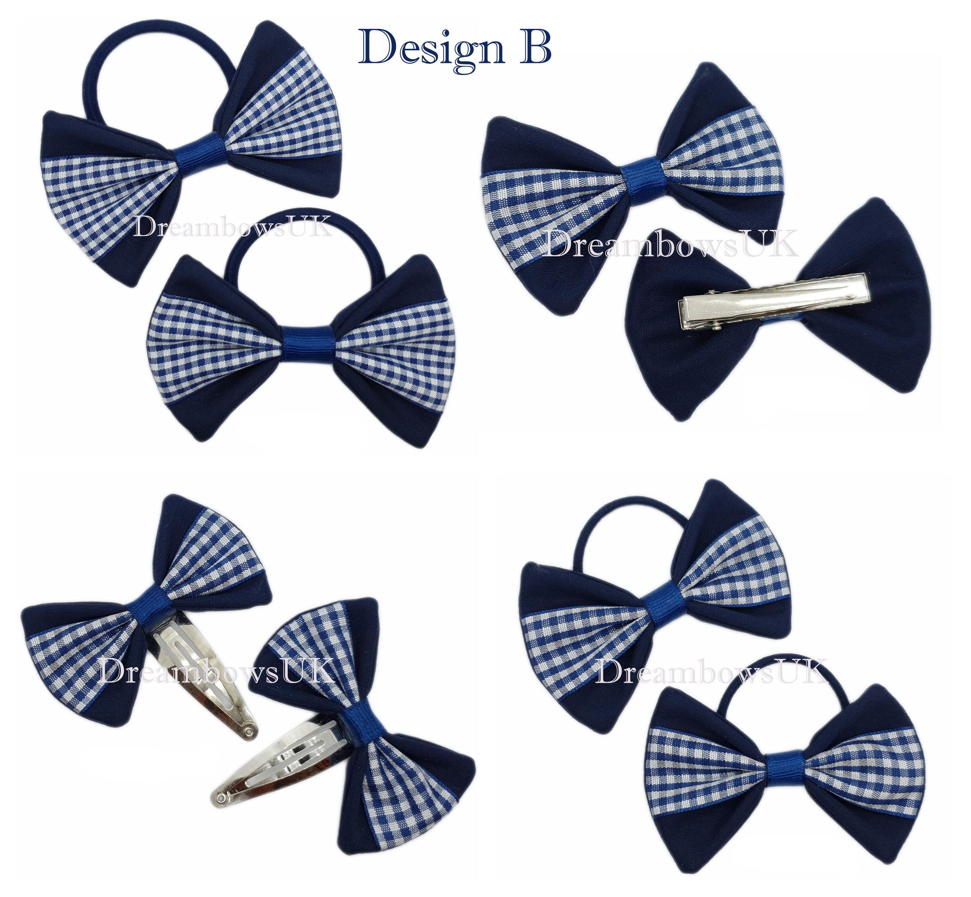 Navy blue school gingham hair accessory bows