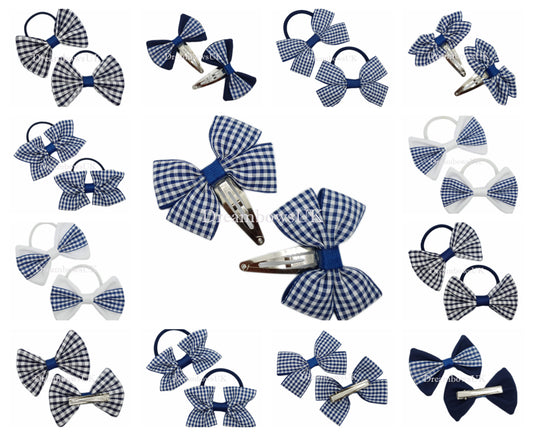 Navy blue gingham hair accessories