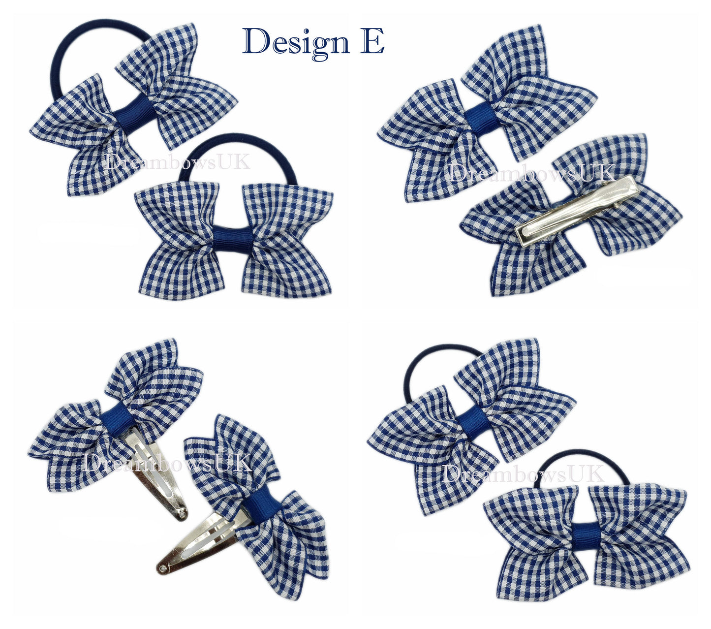 Navy blue gingham ribbon school bows on bobbles and clips