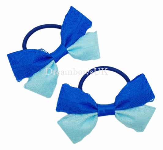 Royal Blue and Baby Blue Lace Hair Bows - Thick Bobbles