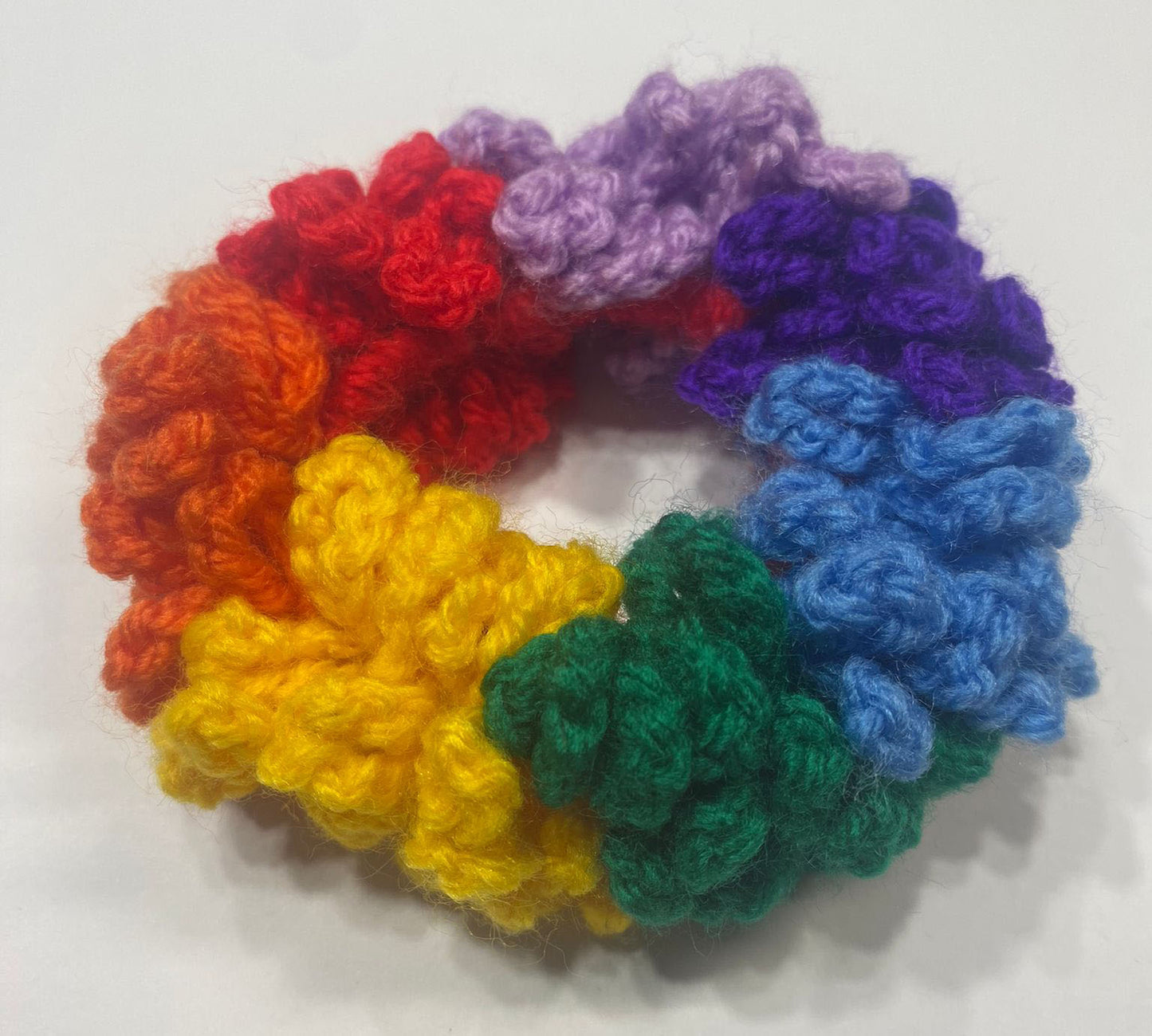 Rainbow crochet hair scrunchie - DreambowsUK