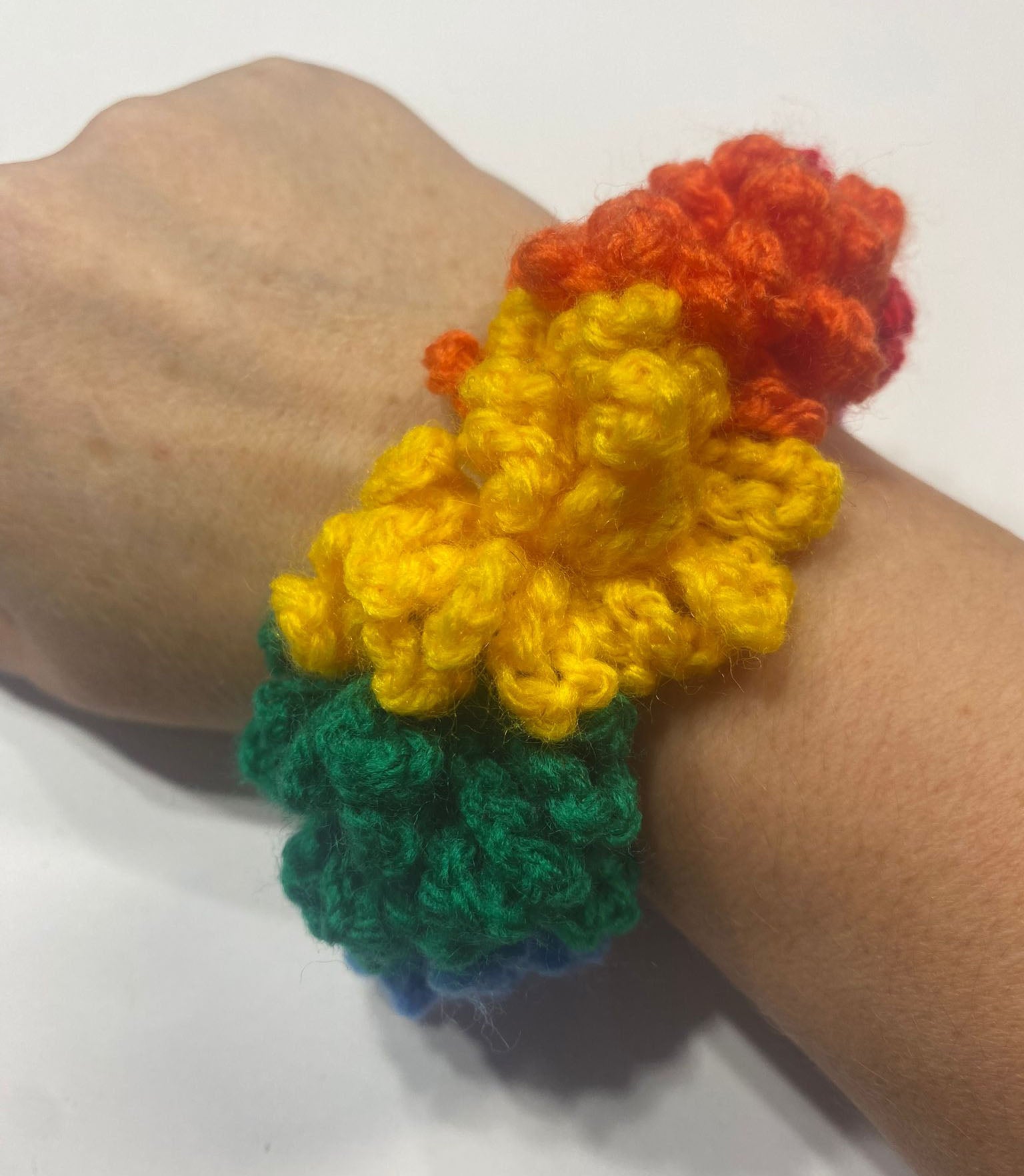 Rainbow crochet hair scrunchie - DreambowsUK