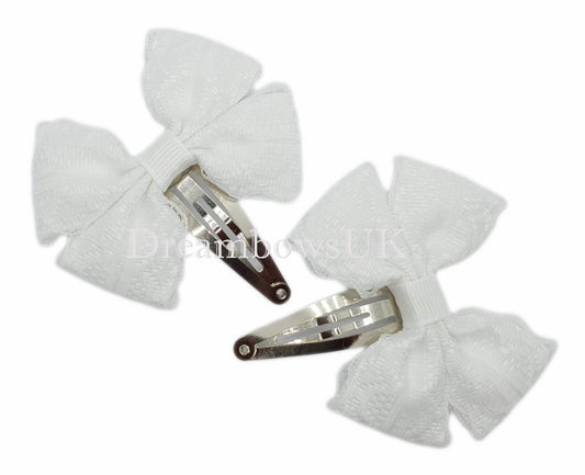 Timeless White Lace Hair Bows – Set of 2 on Snap Clips