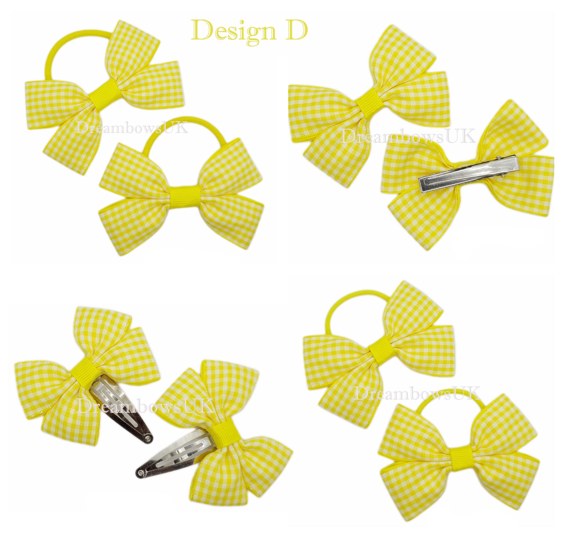 2x Yellow gingham hair bows - DreambowsUK