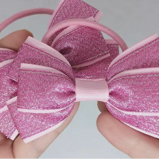 Baby Pink Glitter Hair Bows on Thick Bobbles | Unique Design