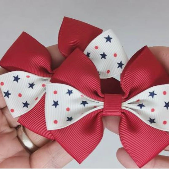 Red and White Stars Hair Bows on Alligator Clips | Sold as Pair