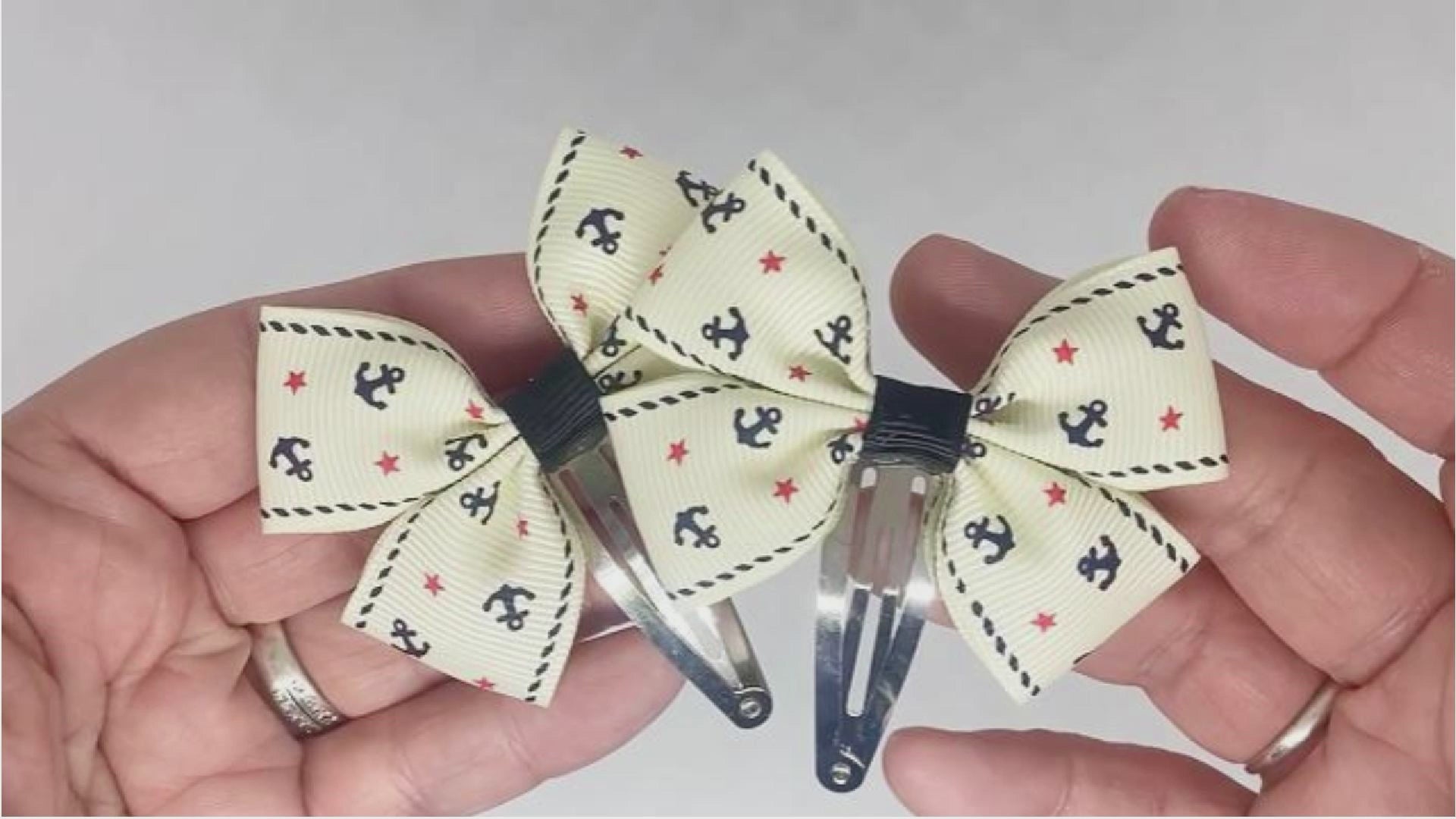 Cream Anchor Novelty Design Hair Bows on Snap Clips - Unique Accessories for Girls