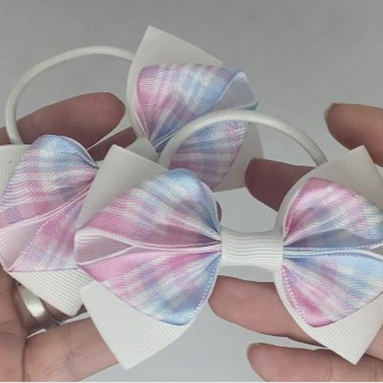 White, Pale Pink, and Blue Tartan Hair Bows on Thick Bobbles | One-of-a-Kind Design