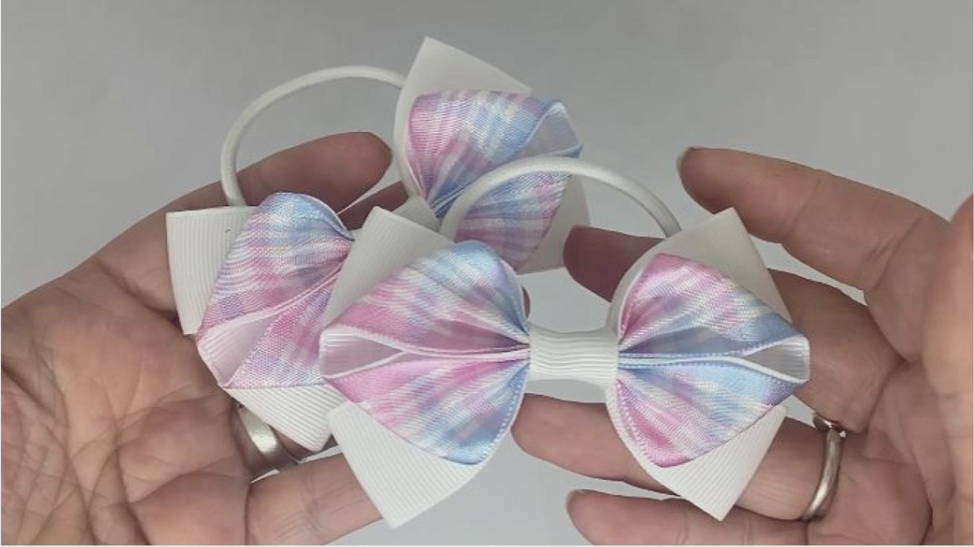 White, Pale Pink, and Blue Tartan Hair Bows on Thick Bobbles | One-of-a-Kind Design